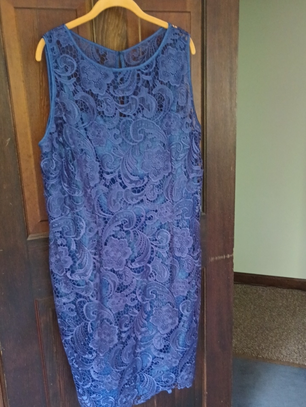 Adrianna Papell Royal Blue Lace Illusion Neck Sleeveless Dress